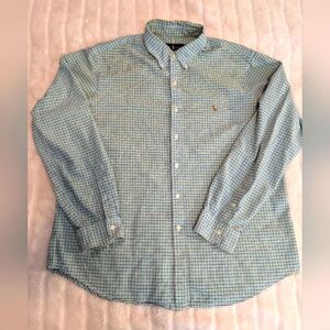 Ralph Lauren Mens XL Button‎ Up Shirt Green Plaid Long Sleeve Pony Preppy Office